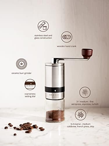 Manual Coffee Bean Grinder | 6 Coarseness Settings | Espresso, Cold Brew, French Press, Drip, | Burr Hand Mill | Home, Portable, Camping, Travel - Image 2