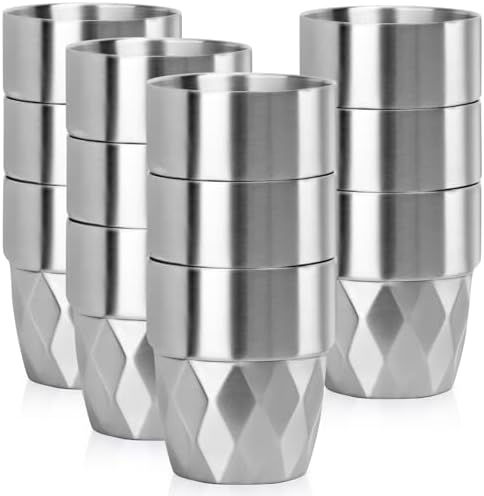 Beasea Stainless Steel Cups 10 oz, 12 Pack Bulk Stackable Insulated Stainless Steel Drinking Tumbler Cups Double Wall Metal Small Pint Glasses Tin Cups for Home Restaurant Office Party Camping by Beasea