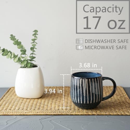 Bosmarlin Ceramic Coffee Mug Set of 4, 17 Oz, Coffee Cups with Big Handle, Microwave and Dishwasher Safe (Deep Blue, 17 Oz) - Image 2