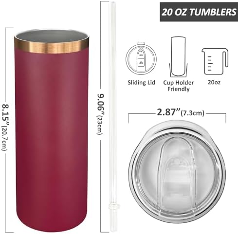 20 oz Skinny Tumblers Bulk with Lids and Straws Red,8 pack - Image 2