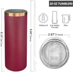 20 oz Skinny Tumblers Bulk with Lids and Straws Red,8 pack - Image 2