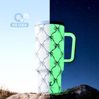 Meoky Glow in the Dark Tumbler: 40 oz Tumbler with Handle and Straw- Stainless Steel Insulated Tumbler for Car Cup Holders - Travelers Commuters Workers (1 Pack, Blue Bow) - Image 3