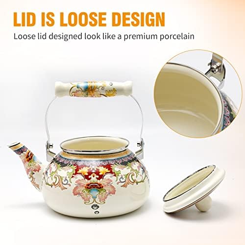 Saihisday Floral Teapot Enamel Afternoon Tea Kettle For Stovetop, 2.5L Large Flowered Tea Kettle with Ceramic Handel for Afternoon Tea Wedding Party Housewarming Gift - Image 3