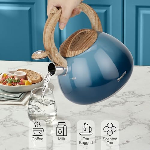 MARSKITOP Tea Kettle Stovetop Whistling, 2.6 Quart Tea Pot for Stove, Food Grade Stainless Steel Teapot for Stovetop with Anti-Hot Handle, Suitable for All Heat Sources, Blue - Image 7