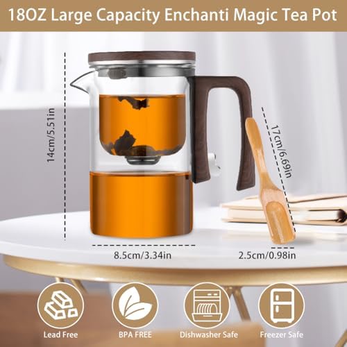 Enchanti Tea Pot, Glass Teapot with Tea Infuser, Magnetic Glass Teapot with Bamboo Tea Scoop,Magic Tea Pot for Loose Leaf Tea Steeper, Heat Resistant Borosilicate, Press to Dispense Water - Image 3