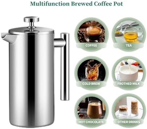 French Press Coffee Maker Silver Double Walled Coffee Press With 3 Filter Screen Stainless Steel French Press Precision Filtration For Coffee & Tea, Home, Travel(350ml/12oz) - Image 2