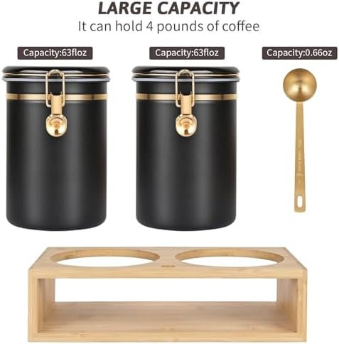 2×63OZ Stainless Steel Coffee Container with Shelf and Scoop for Coffee Bar - Image 3