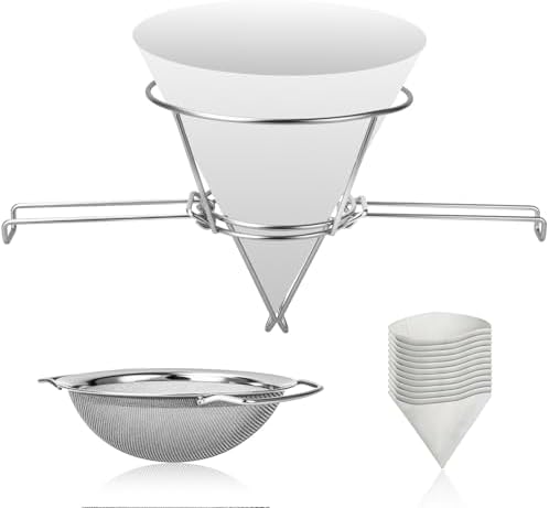10 Inch Maple Syrup Filter Kit – 10 Pack Non-Woven Filter Papers – 304 Stainless Steel Mesh Strainer, 2-Layer Filtration System, Multi-Purpose Daily Filtration by GOWARM