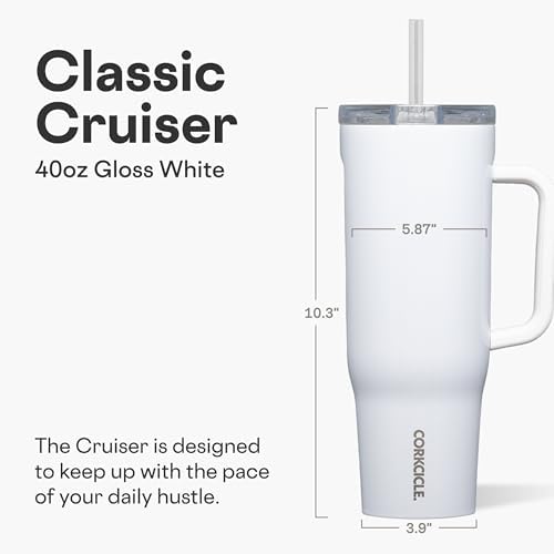 Corkcicle Cruiser Tumbler with Handle & Straw, 40 oz, White - Image 2