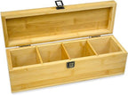 Bamboo Tea Organizer Box Chemical Free Eco-Friendly Big, Tall, Adjustable Cubbies Natural Wooden Storage Chest (4-Slot Across 14.3" x 4.4" x 4.2" with Tea Leaf design) - Image 6