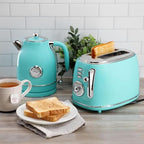 1.8 Quart Electric Tea Kettle and 2 Slice Toaster Combo, Retro Kitchen Appliance Set with Adjustable Browning and Water Temperature Gauge (Turquoise) - Image 2