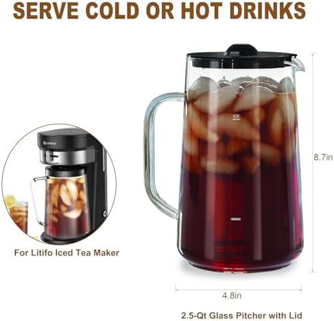 Iced Tea Pitcher With Lid for Litifo Iced Tea & Coffee Maker, 2.5-quart, Glass - Image 4