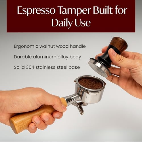 Espresso Accessories Kit for 54mm Portafilter – Premium Matching Barista Tools Set with Durable Aluminum and Real Walnut Wood – Espresso Tamper, WDT Tool and Magnetic Dosing Funnel – Black & Walnut - Image 4
