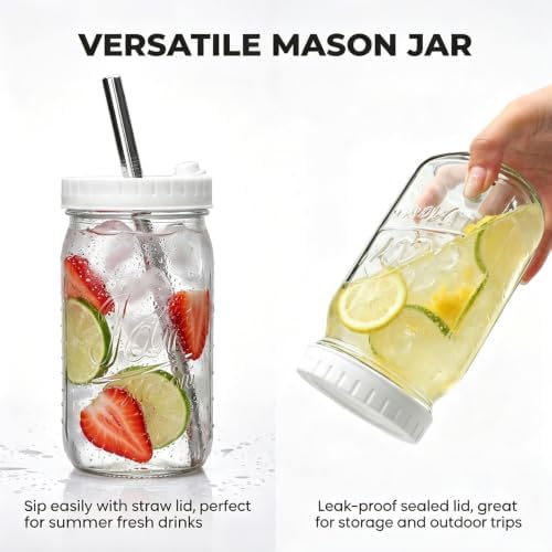 Mapoxy 32oz Mason Jars Cups with Plastic Lids & Straws 4 Pack - Image 6