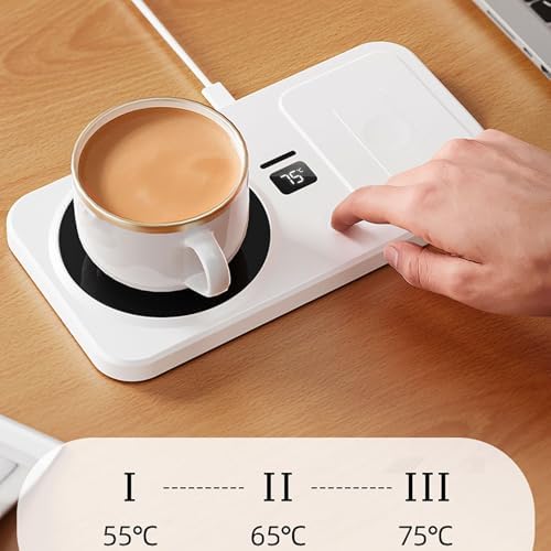 Mug Warmer with Wireless Phone Charger, Electric Beverage Warmer Plate with 3 Heat Settings 8H Auto Shut Off, for Heating Coffee, Beverage, Milk, Tea, Candle Wax - Image 6