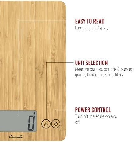 Escali Arti Digital Food Scale, Multi-Functional Kitchen Appliance, Precise Weight Measuring and Portion Control, Baking and Cooking Made Simple, Tempered Glass, Bamboo - Image 3