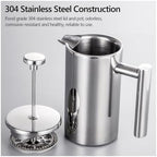 French Press Pot Filter Press Hand-made Coffee Pot Stainless Steel Double Walled Insulated 350ml/800ml/1000ml(800ml) - Image 2
