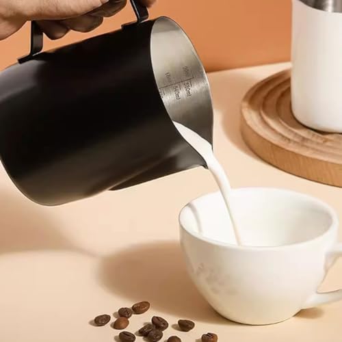 Milk Frother Cup 12oz/20oz Milk Frothing Pitcher Stainless Steel Milk Steaming Pitcher,Espresso Pitcher for Coffee Latte Art,Premium Barista Tools (Color : Black, Size : 350ml/12oz) - Image 2