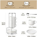 MALACASA Porcelain Espresso Cups Set of 4, with Saucers and Metal Stand, 4 Ounce Stackable Cappuccino Cups, Expresso Shots Cup Ceramic Demitasse Mugs, White with Spoon - Image 2