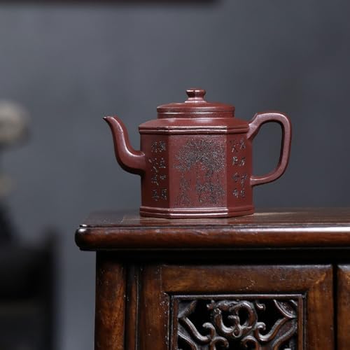 Tea Kettle Handmade Retro Kung Fu Tea Set Household Purple Clay Carved Hexagonal Palace Light Bulb Teapot Ceramic Tea Infuser - Image 3