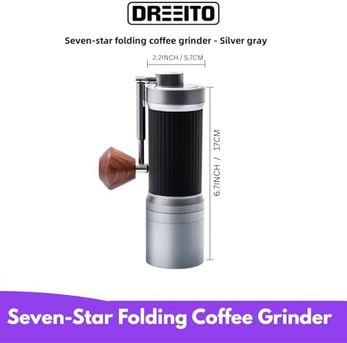 Manual Coffee Grinder – 7 Star Stainless Steel Burr, 36 Adjustable Grind Settings, Foldable Hand Crank, Portable Manual Espresso & Burr Coffee Grinder, Non-Slip Grip, 30g Capacity- Gray - Image 2
