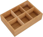 Bamboo Tea Bag Organizer, Rectangle 6 Compartment Tea Storage Box by Luxshiny