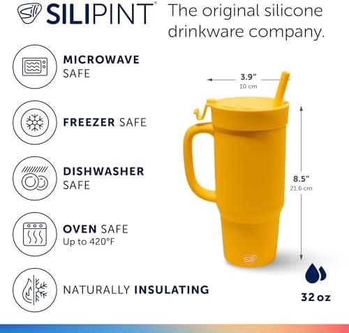 Silipint 32oz Silicone Tumbler with Handle Flip Lid and Straw – BPA-Free Non-Toxic Unbreakable Freezer Microwave Dishwasher Safe Tumbler – Perfect for Tea Cold Water Smoothies Pack of 4 - Image 2