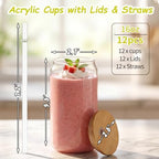 16oz Acrylic Tumblers Cups with Lids and Straws, 12 Pack Plastic Mason Jars Iced Coffee Drinking Glasses for Park Picnic, Poolside, Party Giveaways, Clear - Image 2