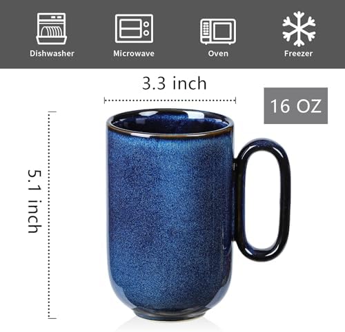 vicrays Ceramic Coffee Mug Set - 16 Ounce Large Stoneware Mug for Men Women - Unique Glazed Porcelain Mugs with Handle for Coffee Latte Tea Milk Cocoa - Set of 6 (Blue) - Image 2