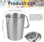 1 Pcs 2L/70 oz Large Stainless Steel Pitcher with Lid, Metal Measuring Cup with Handle & Scales, Wide Mouth Graduated Beakers, Milk Frothing Jug Metal Pitcher for Coffee Latte Art, Hot/Cold Water - Image 2