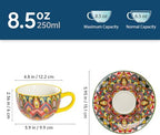 Henten Home 8.5 oz Ceramic Cappuccino Cups, Latte Cup with Saucers Set of 2 - Image 2