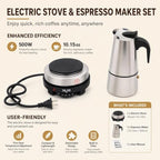 Moka Pot Stainless Steel Coffee Pot Stovetop Espresso Maker Percolator Italian Coffee Maker 300ml/10oz/6 cup W/Electric Stove (6 Cup) - Image 3