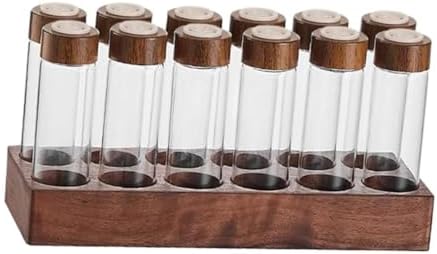 Coffee Storage Jar Airtight Glass Canister Tube Wooden Display Stand Single Dose Vial Funnel Sealed Organizer Suitable for Kitchen Restaurant B, 12 Hole 22g - Image 7