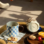 Retro Checkered Ceramic Coffee Mug 16Oz - Extra Large Handle, Microwave Safe Vintage Patterned Tea Cup for Home-2pack - Image 6