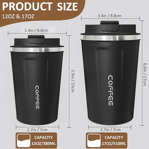 4 Pack Travel Coffee Mug 17oz Insulated Coffee Cup with Lid, Reusable Thermal Coffee Cup Stainless Steel Coffee Tumbler to Keep Hot & Cold Drinks for Car, Daily, Travel and Gifts, Black - Image 2