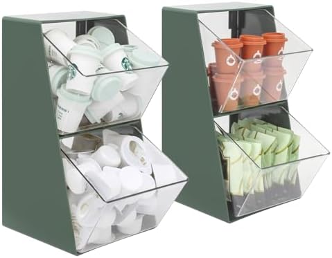 2 Pack Coffee Pod Holder K Cup Storage Organizer for Home Office Bar Countertop Organiser Storage Bins for Coffee Station Counter Container for Tea bag Sugar Creamer Filter Green by Bokelai