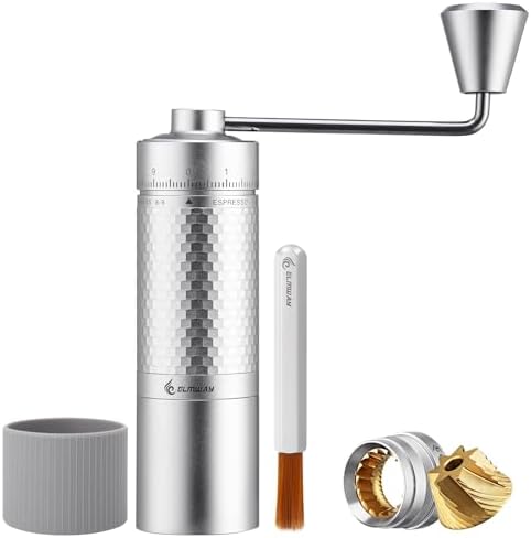 Manual Coffee Grinder, Hand Coffee Grinder, Metal Body with Seven star titanium plated 440 Stainless Steel Conical Burr Portable Coffee Grinders for Home Use, Office, Travel by ELMWAY