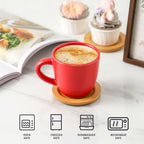 HASENSE Cappuccino Cups with Bamboo Saucers Set of 6, 8 OZ Ceramic Espresso Cups with Handle for Double Shot, Latte, Mocha, Stackable Coffee Cups for Cafes, Home and Office, Red - Image 2