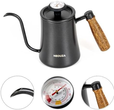 NEOUZA 500ml Gooseneck Kettle with Mechanical Dial Thermometer, 304 Stainless Steel Stovetop Safe Kettle for Pour Over Coffee and Tea, Precision Spout & Wooden Handle - Image 7