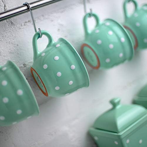 City to Cottage Handmade Teal Blue and White Polka Dot Large Ceramic 12oz/350ml Cappuccino Coffee Tea Cup and Saucer, Unique Designer Pottery for Tea Lovers - Image 6