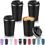 Volhoply 13 oz Stainless Steel Insulated Travel Coffee Mug with Fip Lid Bulk 4 Pack,Reusable Double Wall Vacuum Metal Coffee Cup,Portable Leak Proof Thermal Tumbler for Hot & Cold Drinks(Black,4) by LiveFully%EF%BC%8CDrinkFreely%E2%80%94KeepGoingwithVolhoply%EF%BC%81