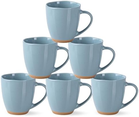 AmorArc 12oz Ceramic Coffee Mugs set of 6, Stylish Coffee Mugs with Rustic Terracotta Underside for Latte/Cappuccino/Milk/Cocoa, Dishwasher&Microwave Safe, Stone Blue by AmorArc
