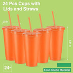 Amyhill 24 Pcs 24 oz Reusable Cups with Lids and Straws, Fluorescent Orange - Image 2