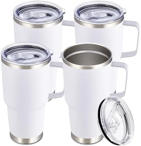30 oz Stainless Steel Tumblers Bulk with Handle and Lid, 4 Pack by CoolYoleb