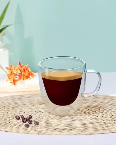 BSDPRFE 13.5 Oz Double Walled Glass Coffee Mugs with Handle Espresso Shot Glasses,Double Wall Insulated Espresso Mugs,Tazas de Cafe Expreso,Microwave Dishwasher Safe,Suit for Espresso Machine Set of 2 - Image 3