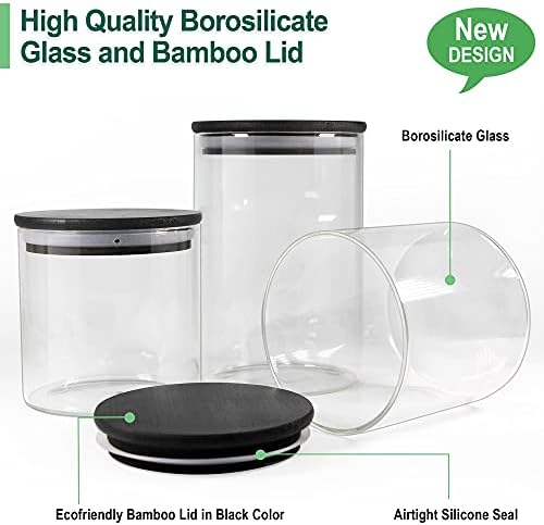 Urban Green Glass Jars with Black Lids, Glass Food Storage Canister with black lids, Pantry Flour Jars, Large Size Food Storage Containers set (2 Sets of 100oz) - Image 2