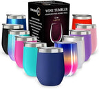 CHILLOUT LIFE 12 oz Stainless Steel Wine Tumblers 4 Pack - Double Wall Vacuum Insulated Wine Cups with Lids and Straws Set for Coffee, Wine, Cocktails - Powder Coated Navy Blue - Image 3
