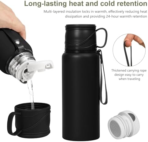 1500 ml Double wall vacuum Leakproof stainless steel wide mouth insulated water bottle,tea tumbler with tea strainer,cup and lid; travel coffee thermoses hot drinks,cold thermal flask - Image 4