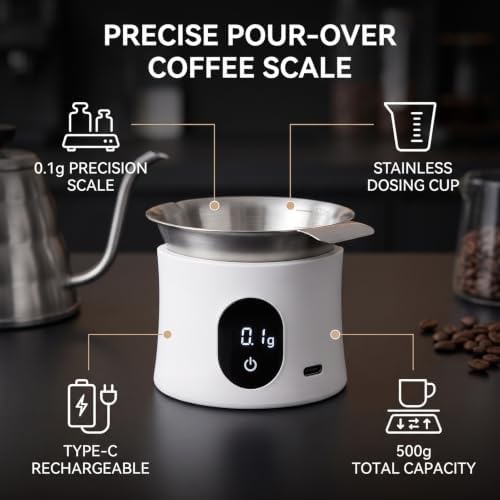 Coffee Scale Digital with Dosing Cup LED Display for Beans (White) - Image 3