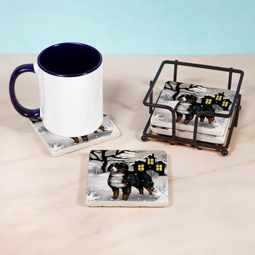 CafePress BERNESE MOUNTAIN DOG SNOWY DAY Tumbled Stone - Set of 4 Coasters Set of 4 w/holder - Image 3